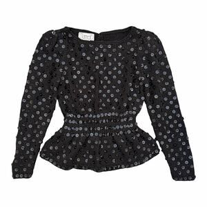 Vintage 80s Black Sequin Hand Knit Nannell Long Sleeve Peplum Top Size Small